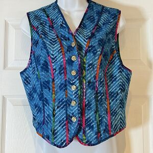 Howard Wolf Vest Topper Blue Size 8 Gold‎ Buttons Satin Trim Fully Lined USA